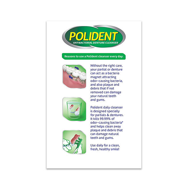 Polident 3 Minute, Antibacterial Denture Cleanser 120 ea , Pack of 2