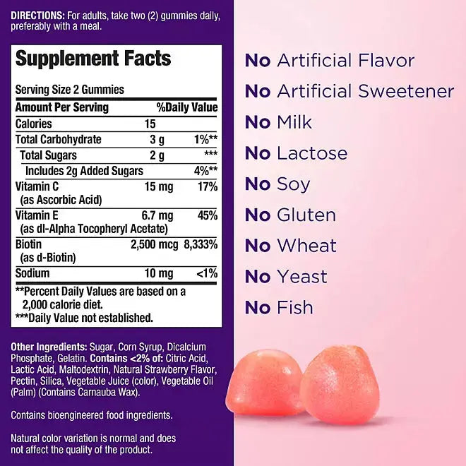 Nature's Bounty Hair, Skin, and Nails Vitamin Gummies With Biotin (230 count) Kirkland