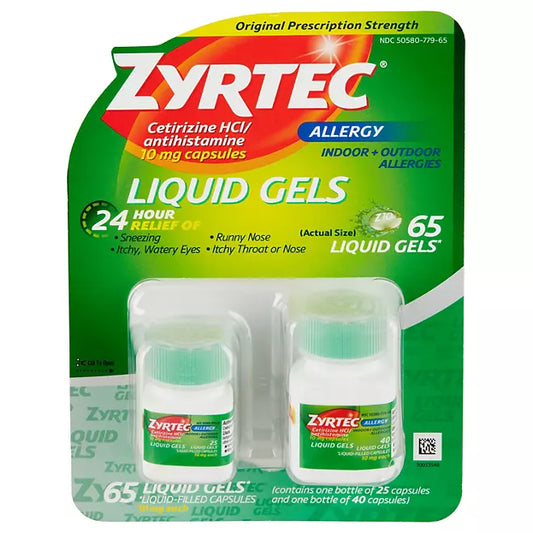 Zyrtec 24 Hour Allergy Relief Liquid Gels , 65 count
