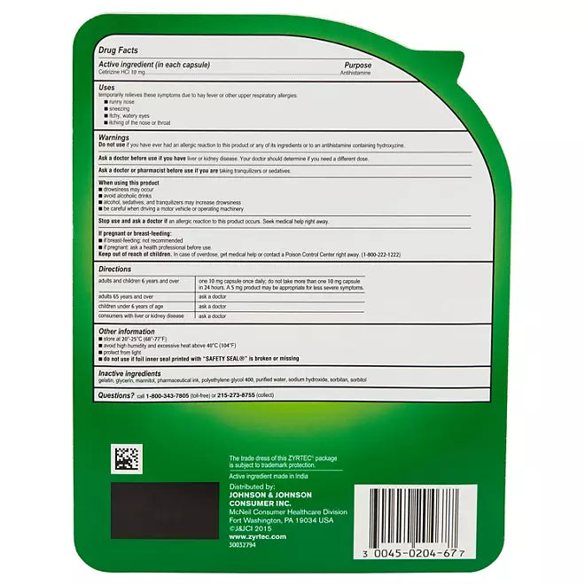 Zyrtec 24 Hour Allergy Relief Liquid Gels , 65 count