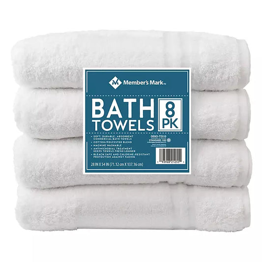 Member's Mark Commercial Hospitality Bath Towels, White , 8 pk.