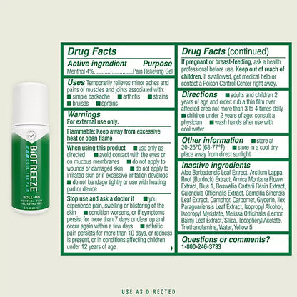 Biofreeze Fast Acting Pain Relief Roll-On , 3oz, 2 pk.