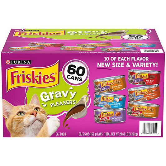Purina Friskies Wet Cat Food, Gravy Pleasers Variety Pack , 5.5 oz., 60 count