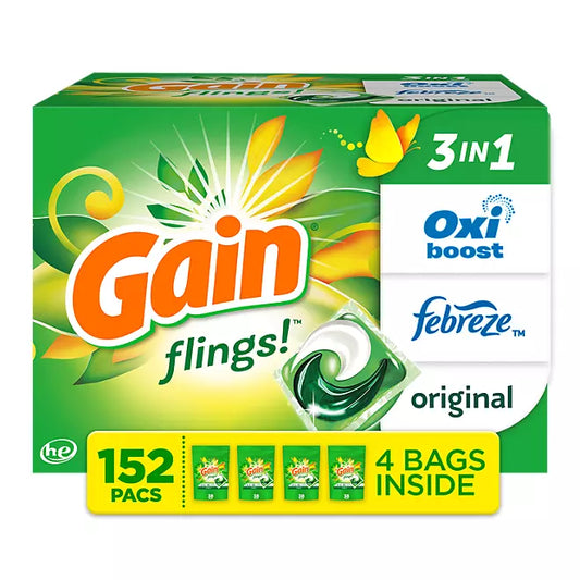 Gain Flings! Liquid Laundry Detergent Pacs, Original Scent , 152 count