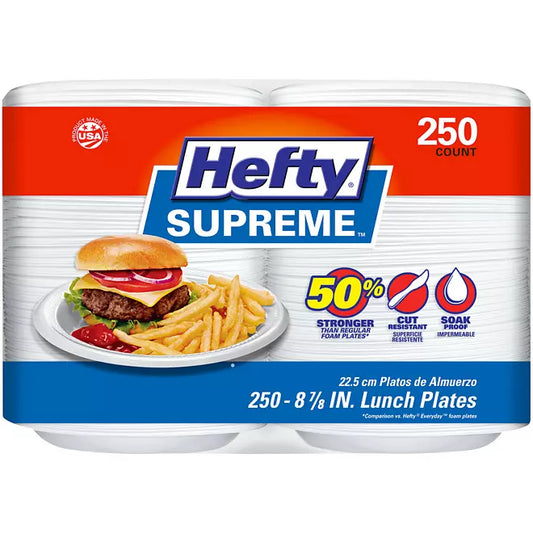 Hefty Supreme Foam Disposable Lunch Plates, 8 7/8" , 250 count