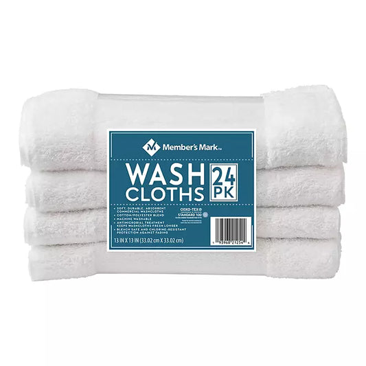 Member's Mark Commercial Hospitality Washcloths, White , 24 pk.