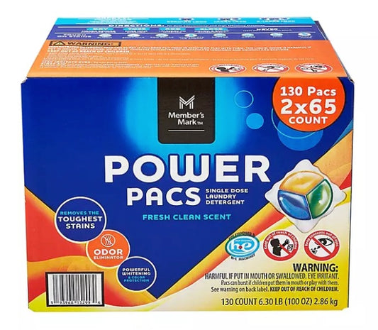 Member's Mark Laundry Detergent Power Pacs, Fresh Clean Scent , 130 count