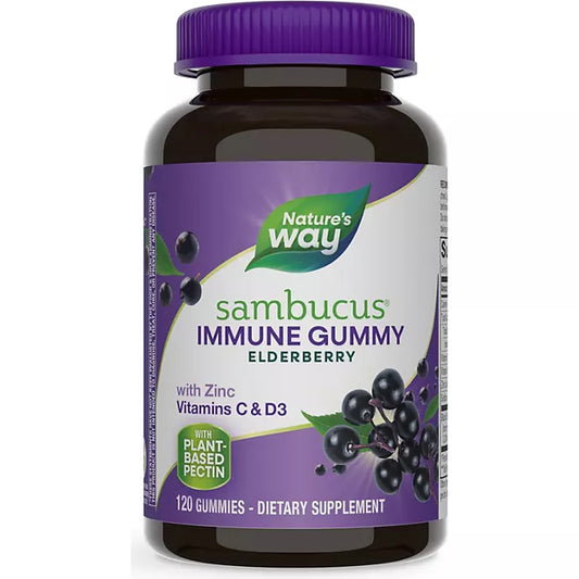 Nature’s Way Sambucus Immune Gummies, Elderberry, Vitamin C, Vitamin D3, Zinc , 120 count