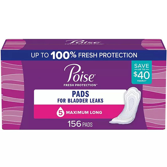 Poise Incontinence Pads for Women, Maximum Absorbency, Long 156 count