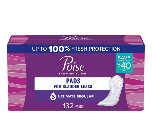 Poise Ultimate Absorbency Incontinence Overnight Pads, 132 count