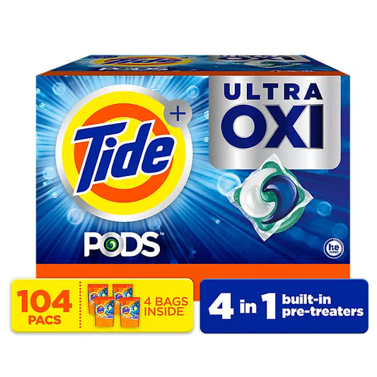 Tide PODS + Ultra Oxi Liquid Detergent Pacs , 104 pacs