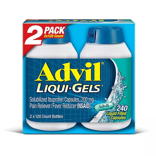 Advil Liqui-Gels Pain Reliever and Fever Reducer Capsules, 200 mg Ibuprofen , 120 count/pk., 2 pk.