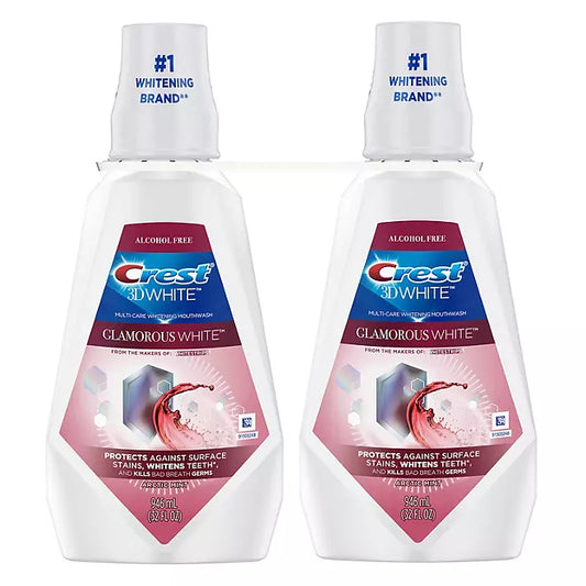 Crest 3D White Glamorous White Alcohol-Free Whitening Mouthwash, Arctic Mint , 32 fl. oz., 2 pk.