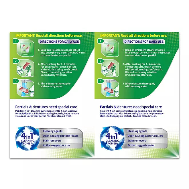 Polident 3 Minute, Antibacterial Denture Cleanser 120 ea , Pack of 2