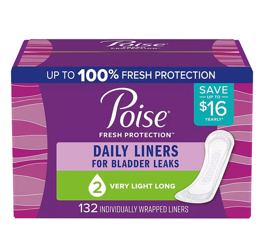 Poise Very Light Absorbency Long Incontinence Panty Liners, 132 count