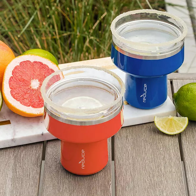 Reduce Vacuum Insulated Stainless Steel Saltini Tumbler , 16 oz., 2 pk.  keep drinks cold for up to 14 hours-Margaritas, cosmos, martinis or any other cocktail-360 degree Salt & Sip Lid