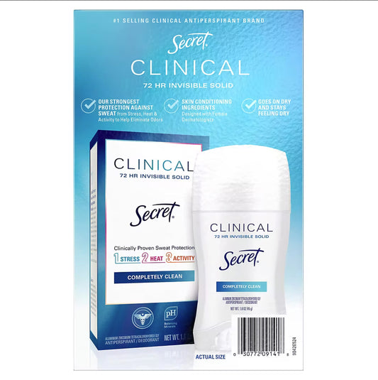 Secret Clinical Strength Invisible Solid Antiperspirant and Deodorant - Completely Clean, 1.6 oz.