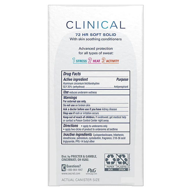 Secret Clinical Strength Soft Solid Antiperspirant and Deodorant, Light & Fresh 1.6 oz.