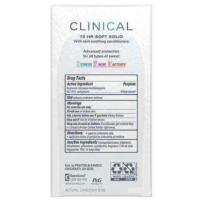Secret Clinical Strength Soft Solid Antiperspirant and Deodorant, Light & Fresh 1.6 oz.
