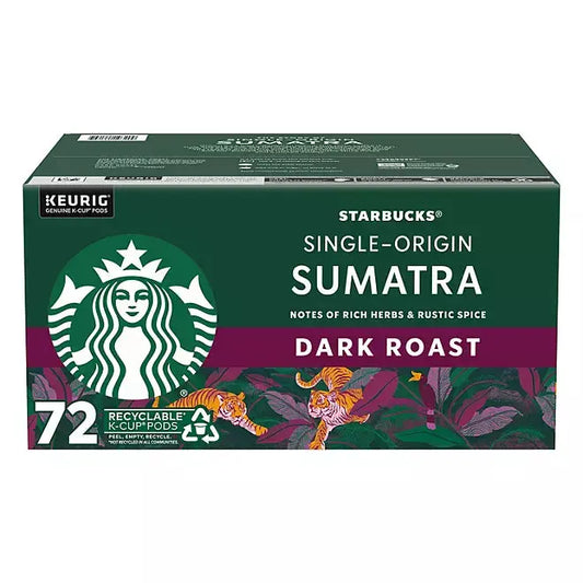 Starbucks Dark Roast K-Cup Coffee Pods, Single-Origin Sumatra (72 count) - Retail Therapy Outlet