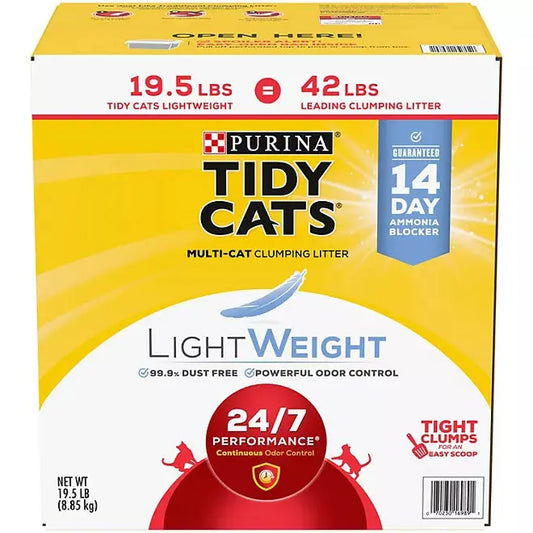 Purina Tidy Cats Light Weight, Low Dust, Clumping Cat Litter, Lightweight 24/7 Performance Multi Cat Litter - 19.5 lb. Box - Retail Therapy Outlet