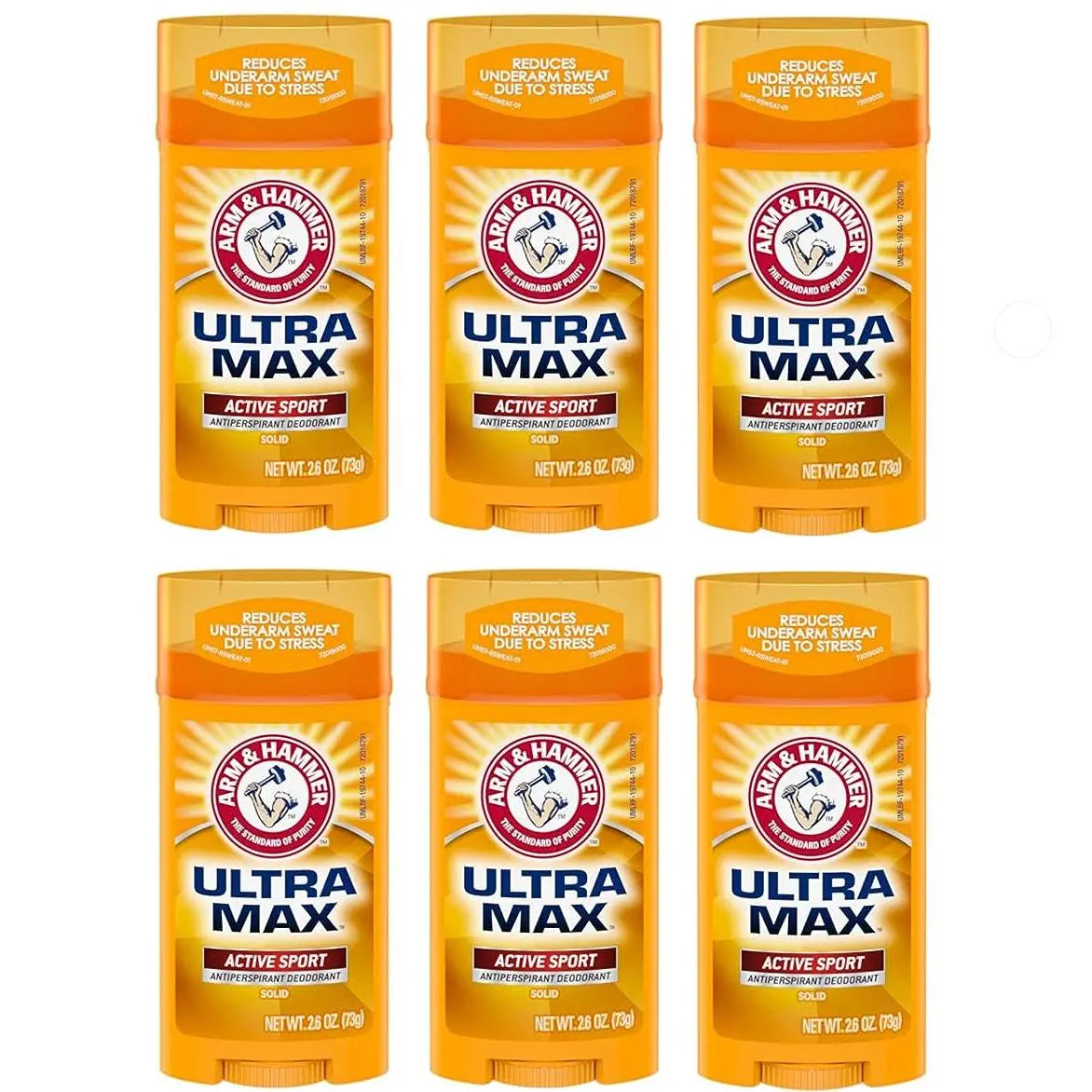 Arm & Hammer Ultra Max Antiperspirant Deodorant ACTIVE SPORT, Invisible Solid, 2.6 oz. 6 pack - Retail Therapy Outlet