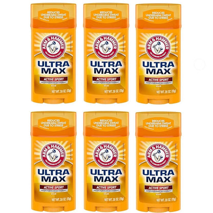 Arm & Hammer Ultra Max Antiperspirant Deodorant ACTIVE SPORT, Invisible Solid, 2.6 oz. 6 pack - Retail Therapy Outlet