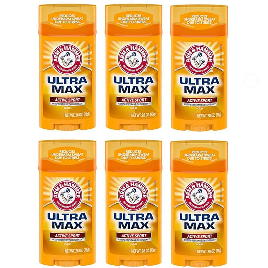 Arm & Hammer Ultra Max Antiperspirant Deodorant ACTIVE SPORT, Invisible Solid, 2.6 oz. 6 pack - Retail Therapy Outlet