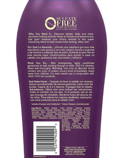 OGX Thick & Full Biotin plus Collagen Shampoo or Conditioner - Retail Therapy Outlet