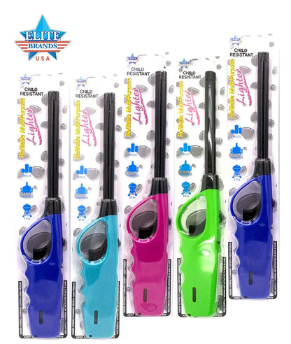 Elite Brands USA Long Lighters Pack, 5 Pack of Butane Refillable Fire Lighters, Ideal as Multipurpose Utility Lighters BBQ Lighters Grill Lighters Kitchen Lighters,Multilor,Large - Retail Therapy Outlet