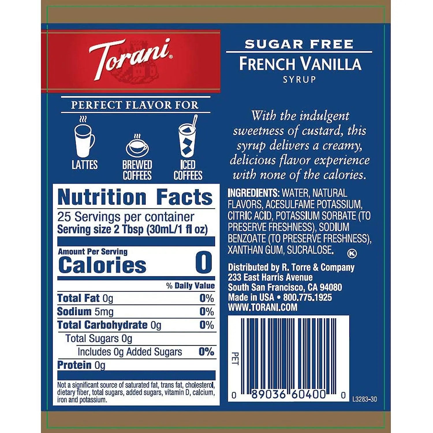 Torani Sugar-Free French Vanilla Syrup (750 mL) - Retail Therapy Outlet