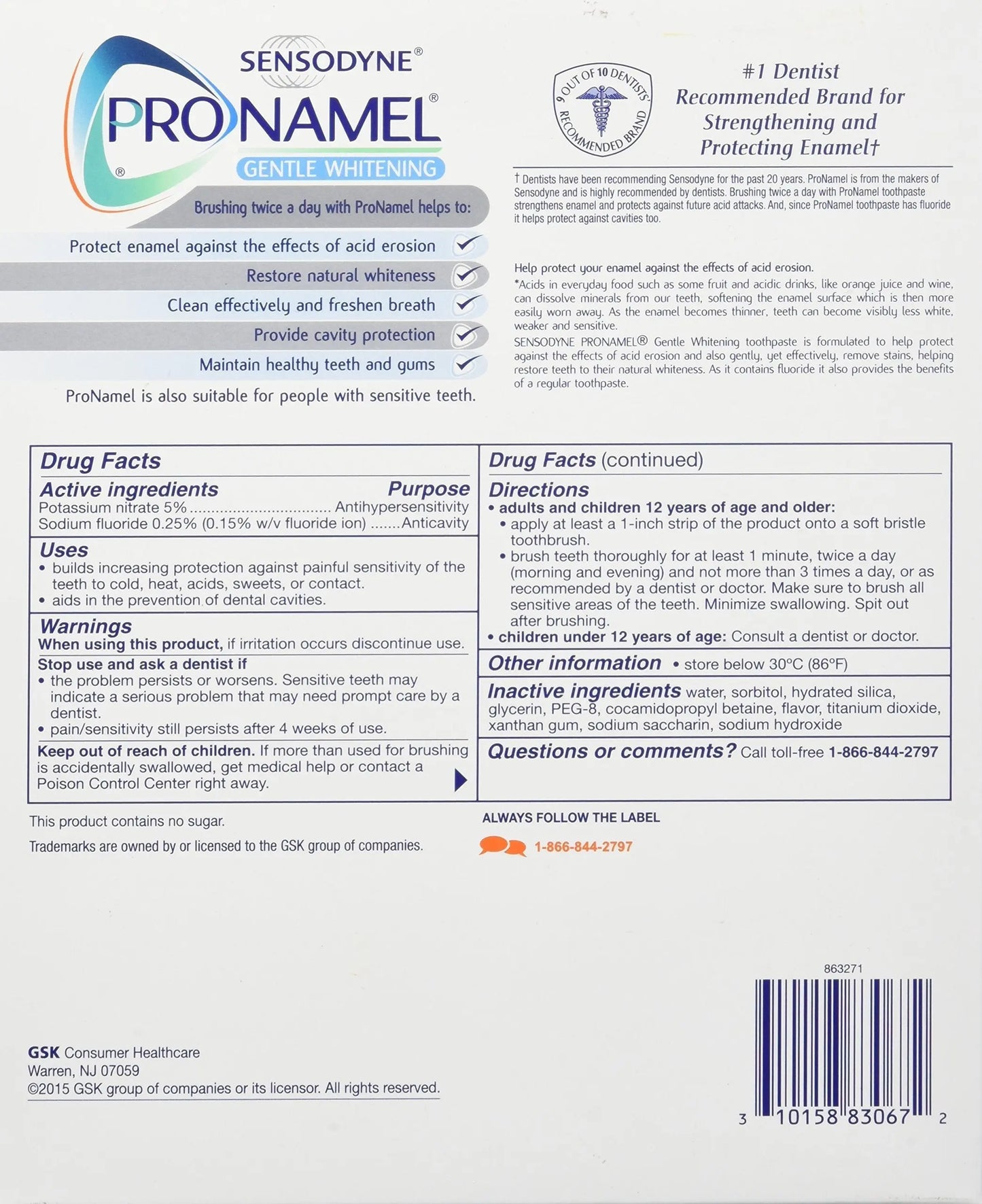 Sensodyne pronamel Gentle Whitening Tooth Paste 4 Pack/ 6.5 Ounce - Retail Therapy Outlet