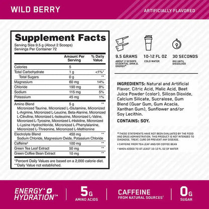 Optimum Nutrition Essential Amino Energy + Electrolytes, Wild Berry, 1.51 lbs Liquid IV