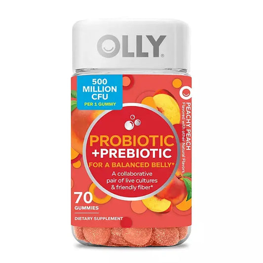 OLLY Adult Probiotic + Prebiotic Digestive Support Gummy, Peach (70 count) OLLY