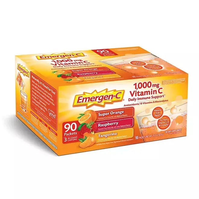Emergen-C Drink Mix Variety Pack, Super Orange, Raspberry & Tangerine (29.1 oz., 90 count) - Retail Therapy Outlet