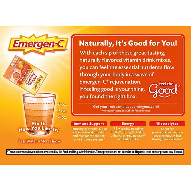 Emergen-C Drink Mix Variety Pack, Super Orange, Raspberry & Tangerine (29.1 oz., 90 count) - Retail Therapy Outlet