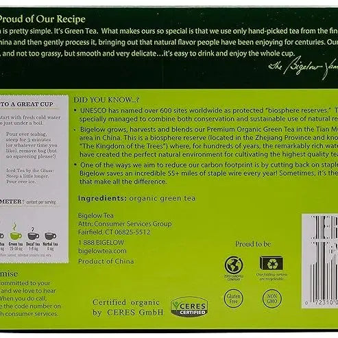 Bigelow Premium 100-Percent Organic Green Tea 150-Count Box, Individually Wrapped - Retail Therapy Outlet