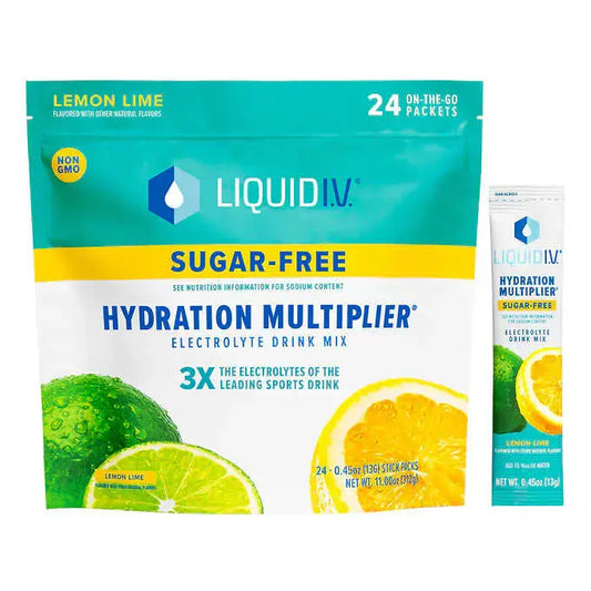 Liquid I.V. Hydration Multiplier, 24 Individual Serving Stick Packs in Resealable Pouch, Sugar Free Lemon Lime Liquid IV