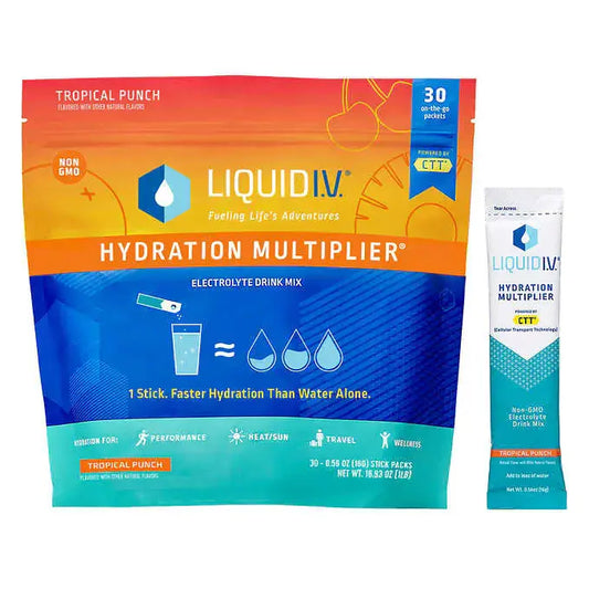 Liquid I.V. Hydration Multiplier, 30 Individual Serving Stick Packs in Resealable Pouch, Tropical Punch Liquid IV