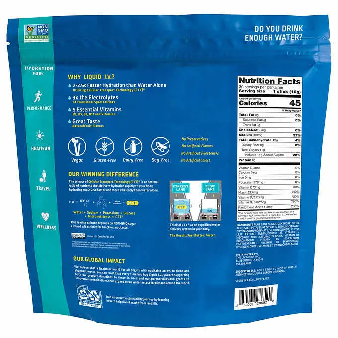Liquid I.V. Hydration Multiplier, 30 Individual Serving Stick Packs in Resealable Pouch, Tropical Punch Liquid IV
