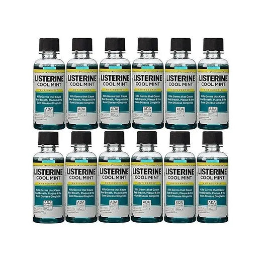 Listerine Cool Mint Antiseptic Mouthwash for Bad Breath, Travel Size 3.2 oz - Pack of 12 - Retail Therapy Outlet