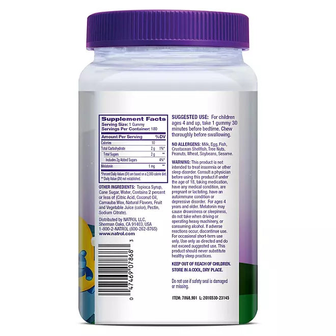 Natrol Kids Melatonin Sleep Aid 180 Gummy, 1 mg Berry