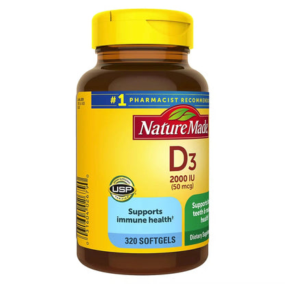 Nature Made Vitamin D3 2000 IU (50 mcg) Softgels, 320 count Nature Made
