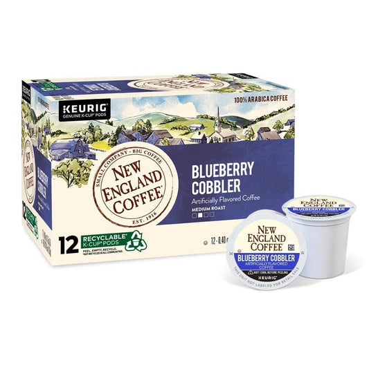 New England Coffee Blueberry Cobbler, Medium Roast Single Serve K-Cup Pods, 12 count Box , Pack of 1