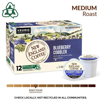 New England Coffee Blueberry Cobbler, Medium Roast Single Serve K-Cup Pods, 12 count Box , Pack of 1
