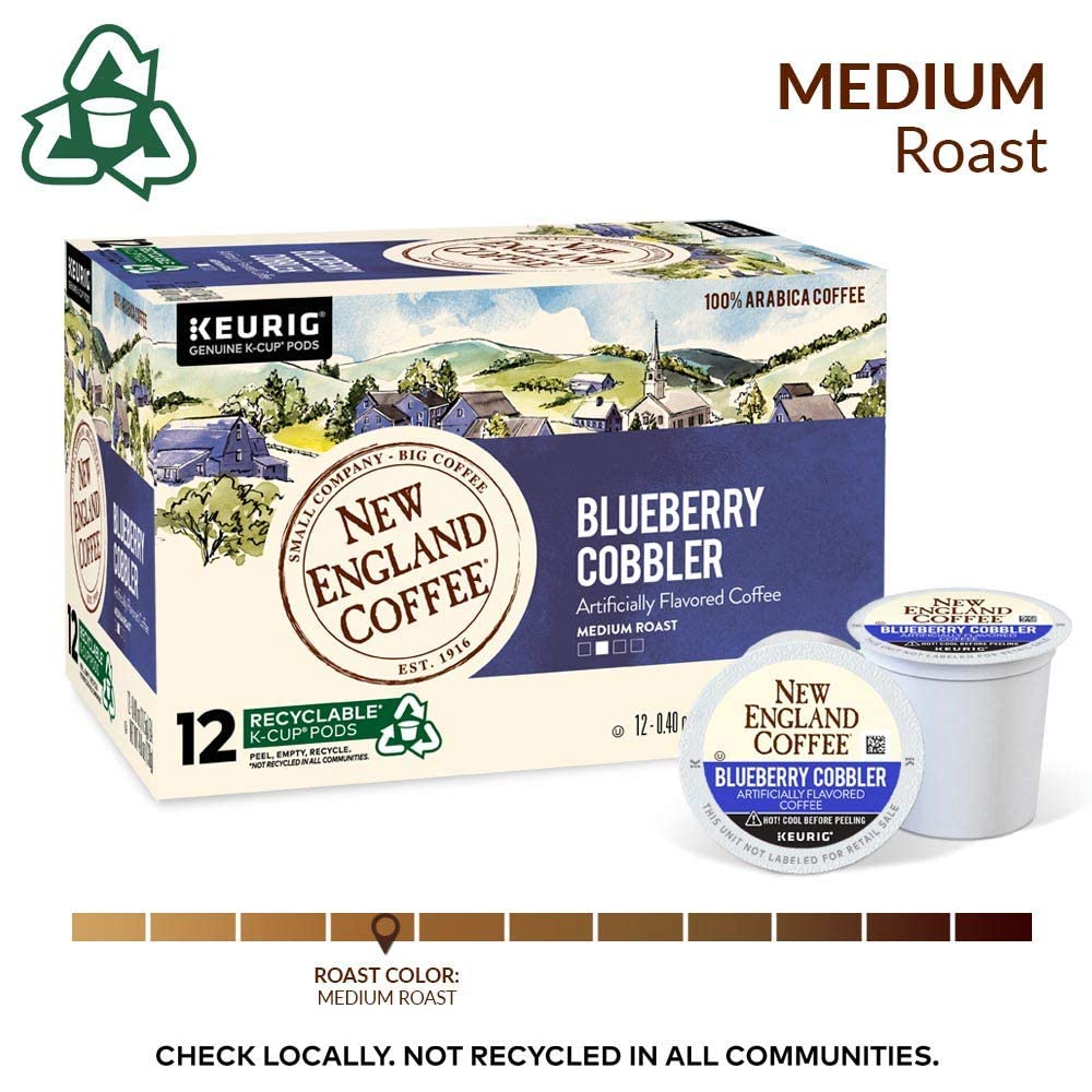 New England Coffee Blueberry Cobbler, Medium Roast Single Serve K-Cup Pods, 12 count Box,  , Pack of 6