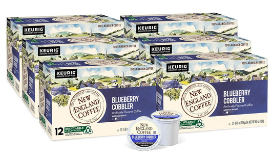 New England Coffee Blueberry Cobbler, Medium Roast Single Serve K-Cup Pods, 12 count Box,  , Pack of 6
