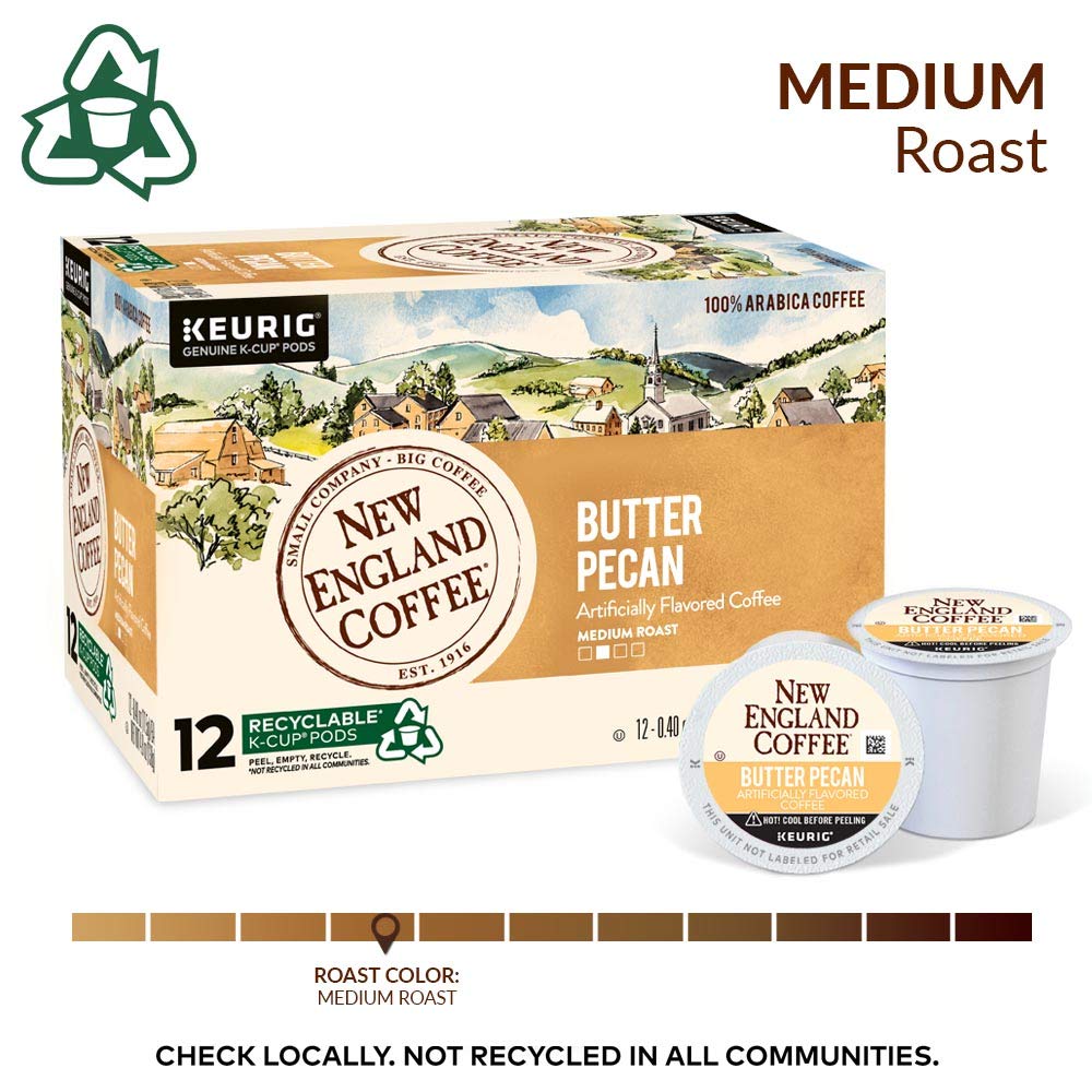 New England Coffee Butter Pecan Medium Roast K-Cup Coffee Pods, 12 count Box,  , Pack of 6