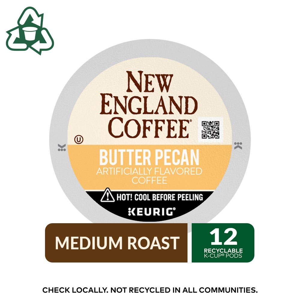 New England Coffee Butter Pecan Medium Roast K-Cup Coffee Pods, 12 count Box,  , Pack of 6