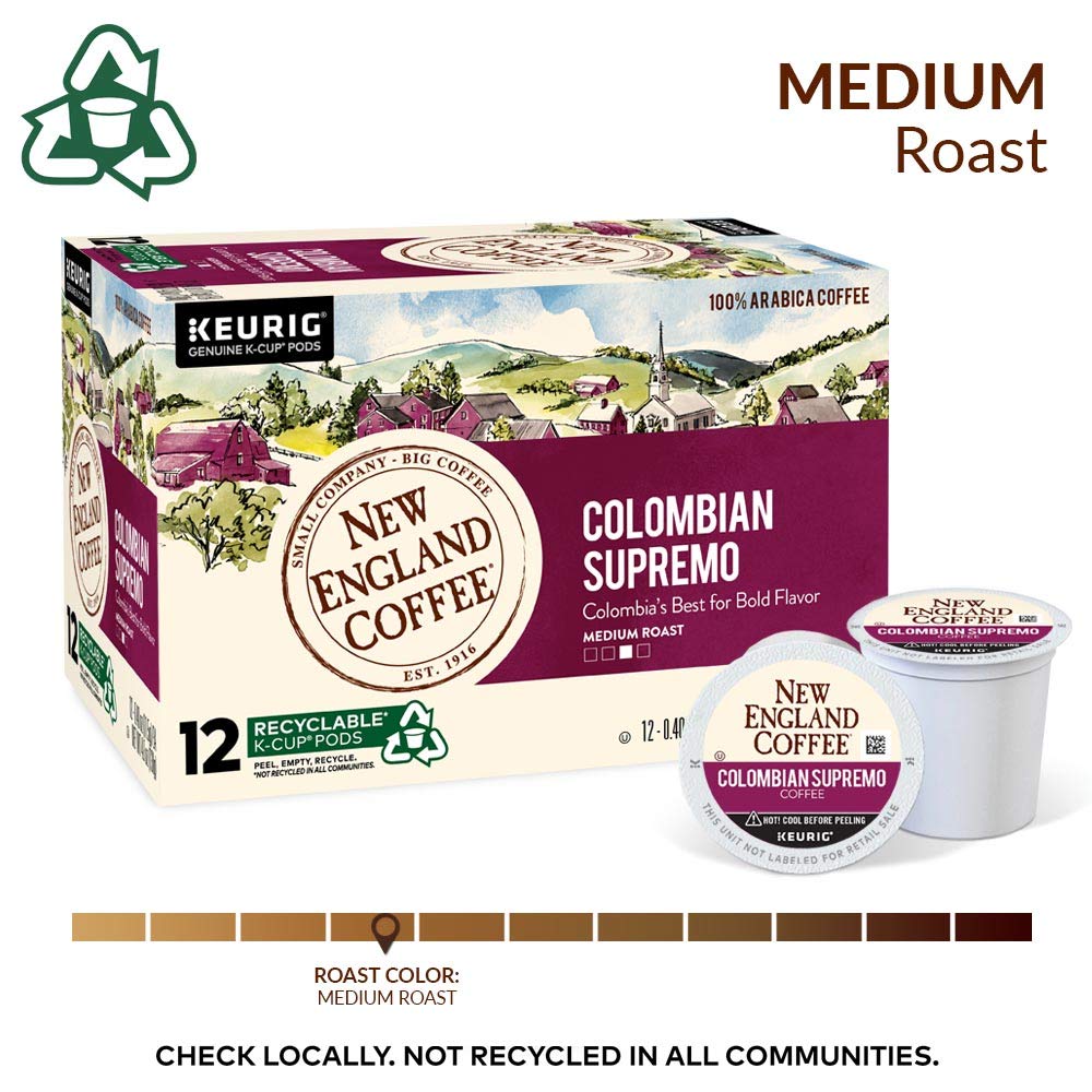 New England Coffee Colombian Supremo Medium Roast K-Cup Pods 12 Count Box